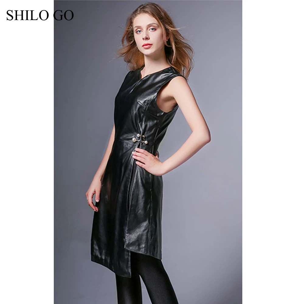 Платье SHILO GO из натуральной овчины Осеннее модное платье с треугольным вырезом