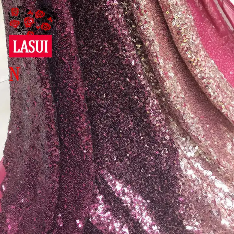 LASUI, новинка, 20 цветов, Доступно 3 мм, шифрование блесток, градиентная сетка, кружевная ткань, вечернее платье, одежда для шоу, вечерние платья, ткань W0041 - Цвет: Purple mix gold N