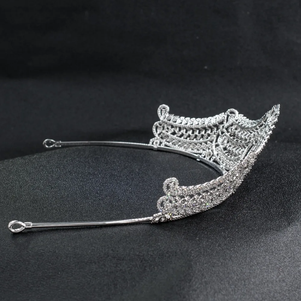 Классическая Серебряная большая королевская тиара с фианитами для свадьбы