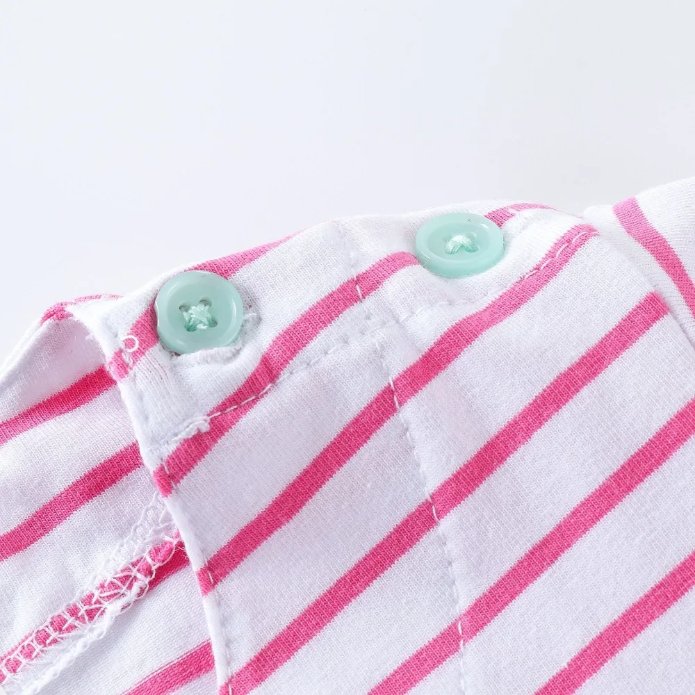 Girl's O-neck Short Sleeve Casual Fashion Stripes Design Cartoon Print Summer A-line Dresses 100% Cotton Streetwear Top | Детская