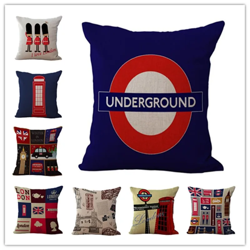 Модная наволочка из хлопка и льна в западном стиле с лондонским принтом