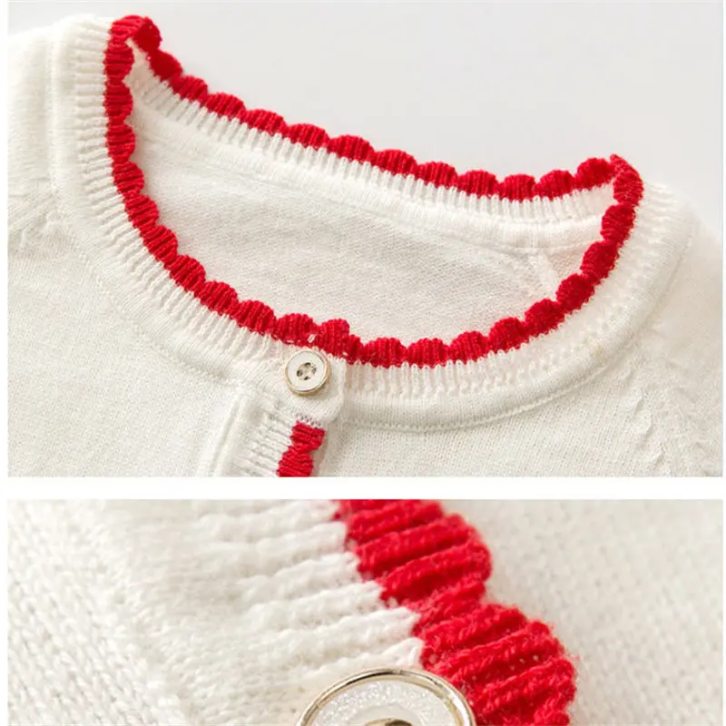 Girls Sweater Baby Girls Cotton Embroidery+ Edge Crescent Sweaters Children Spring and Autumn Fashion Single Breasted Cardigan
