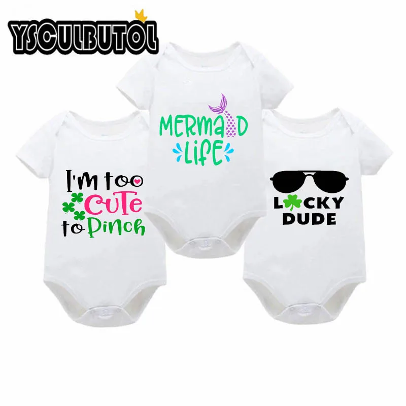 

YSCULBUTOL Lucky I am too cute to pinch 3 Pcs/Lot Cotton Unisex White Short Sleeve Baby Bodysuit