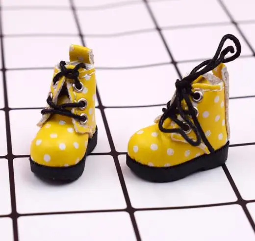 yellow 1 пара милых кукольных ботинок martin в горошек для Blyth, Pullip, Barbies 1/6 аксессуары для кукольной обуви - Цвет: yellow