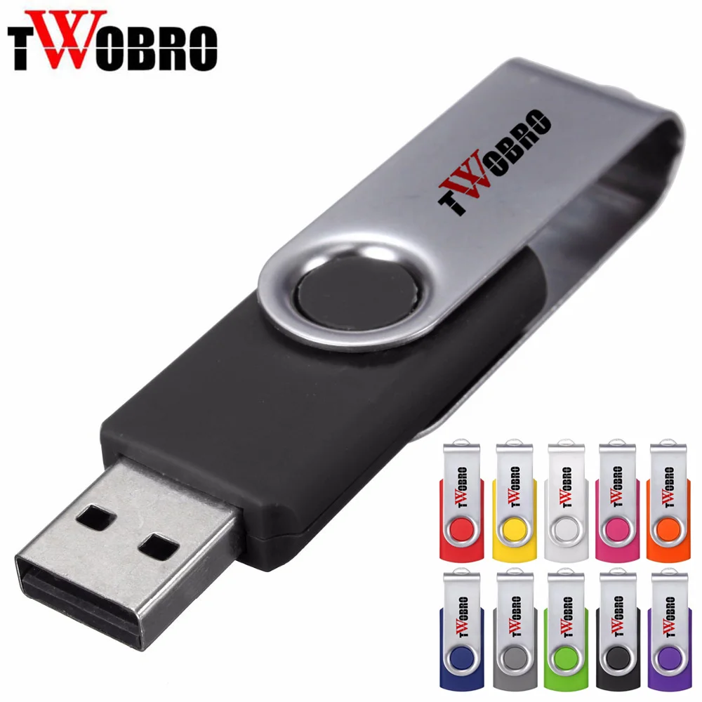 Twobro многоцветный вращающийся флешки 16 ГБ 32 64 USB флешка 2 0 8 4 1 ключ кулон накопитель