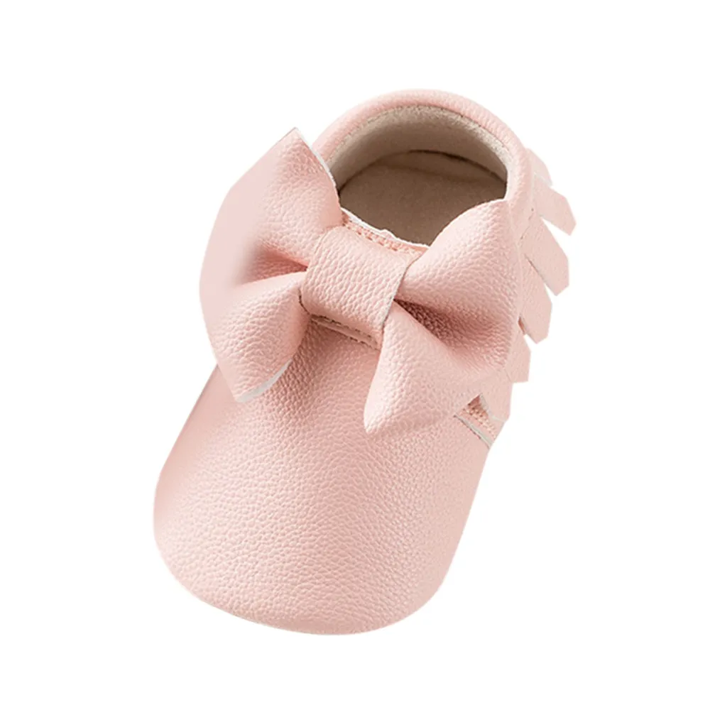 Pink Детская обувь из искусственной кожи; мокасины для маленьких мальчиков и девочек; обувь для первых прогулок с бантом и бахромой; нескользящая обувь с мягкой подошвой; обувь для малышей;@ 30 - Цвет: Pink