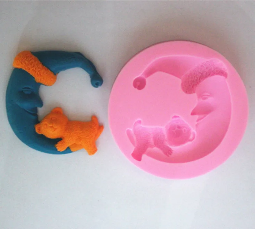 New Bear hug the moon silicone fondant cake molds soap chocolate mould for kitchen baking clay FM138 | Дом и сад