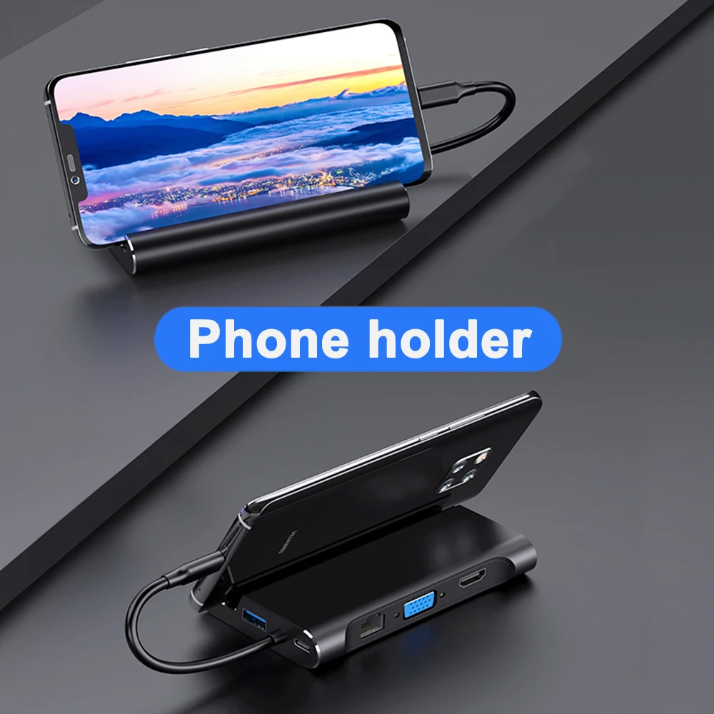 Док станция для ноутбука Thunderbolt 3 адаптер HDMI VGA RJ45 PD с держателем телефона док MacBook