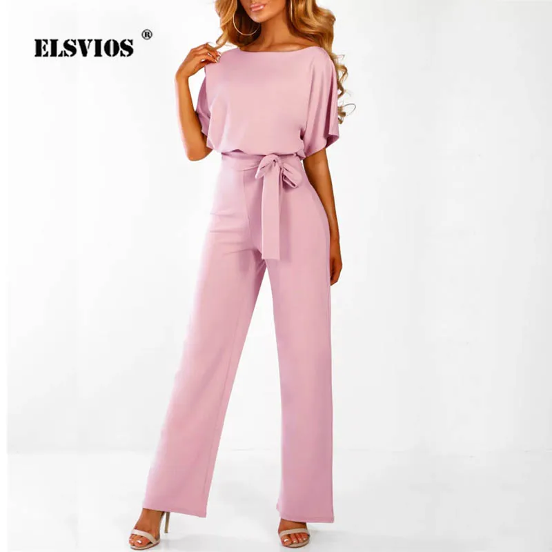 ELSVIOS 2019 плюс размер летние комбинезоны с поясом Модные женские игровой костюм