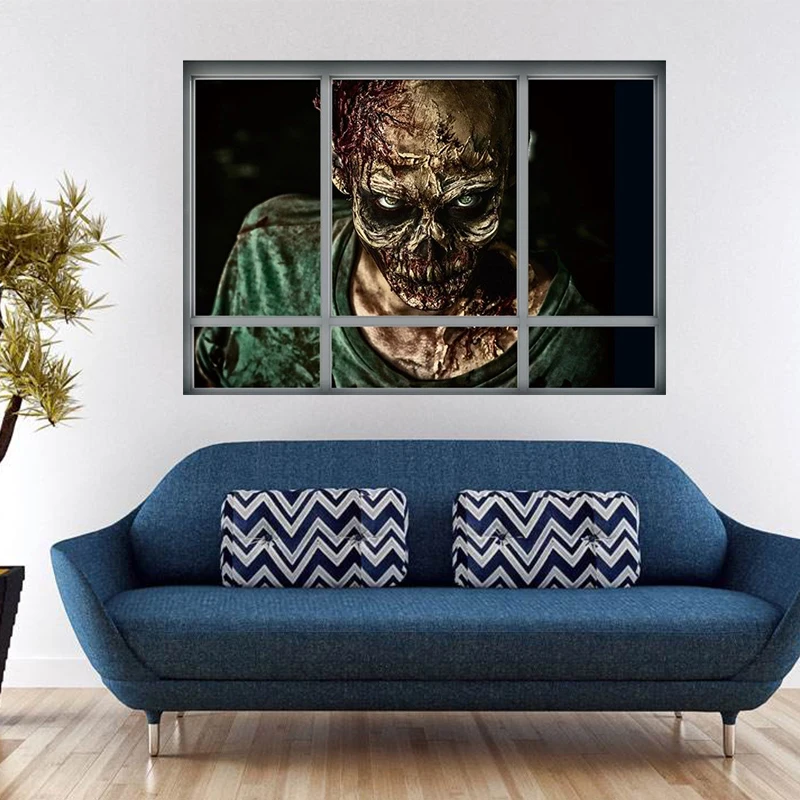 

3D эффект окно вида Хэллоуин мужской зомби Наклейка на стену плакат клейкий Декор Новинка 2018