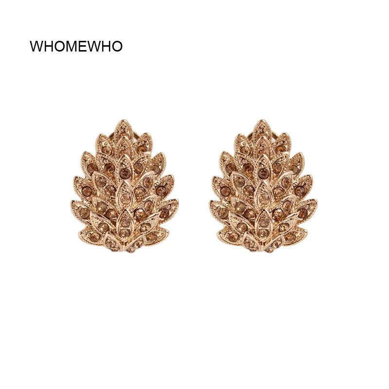 

WHOMEWHO Gold Metal Crystal Peacock Tail Pine Cone Minimalist Stud Earrings Korean Fashion Party Jewelry Bridal Ear Accessory