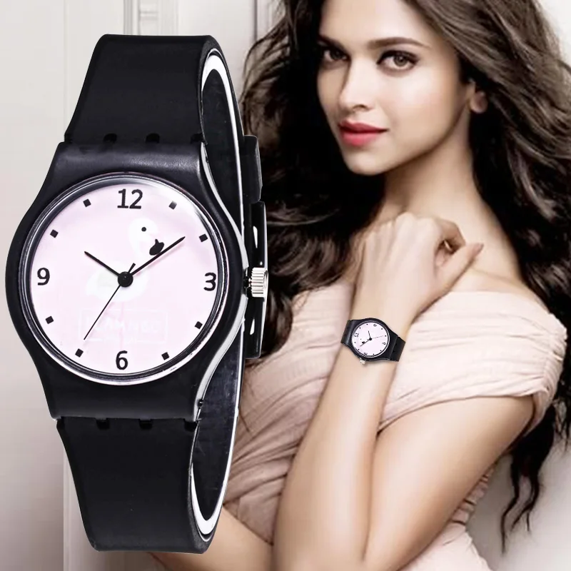 Женские часы с мультяшным рисунком модные детские силиконовым фламинго милые