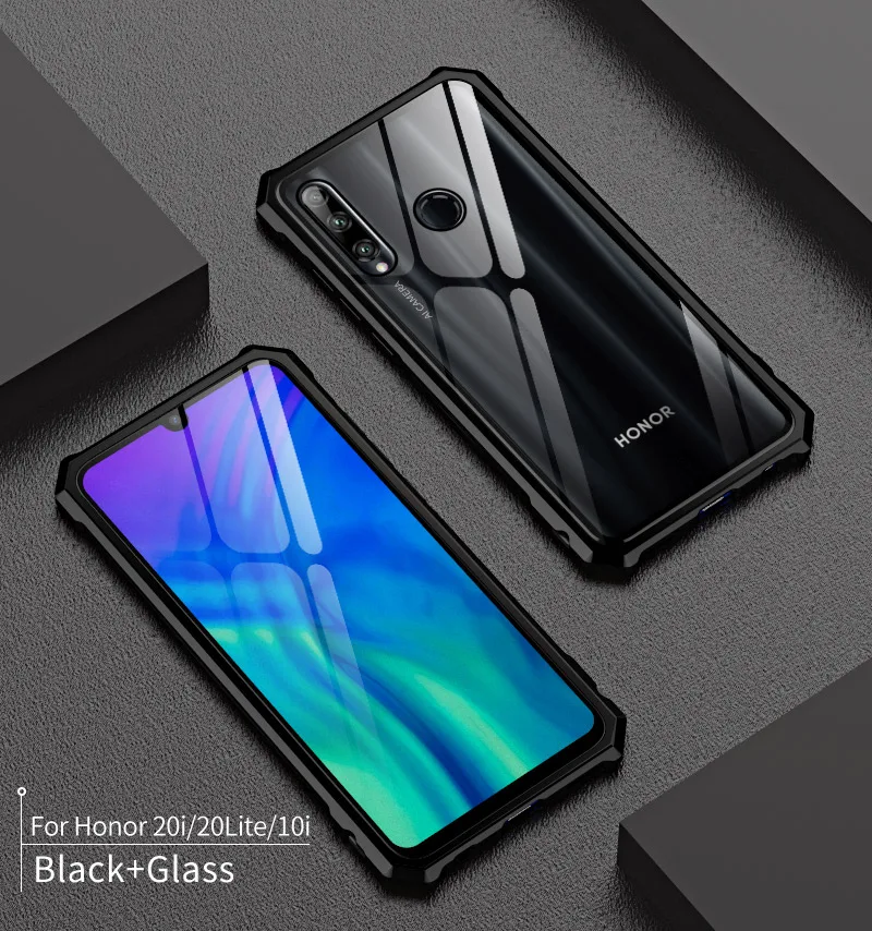 OMEVE для huawei Honor 20 Pro Чехол металлический сплав рамка бампер прозрачное закаленное стекло задняя крышка для Honor 20 20i V20 чехол для телефона