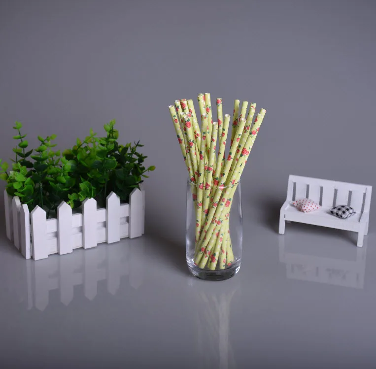 25 шт./партия зеленая винтажная Ретро бумага в цветочках соломинки биоразрушаемые