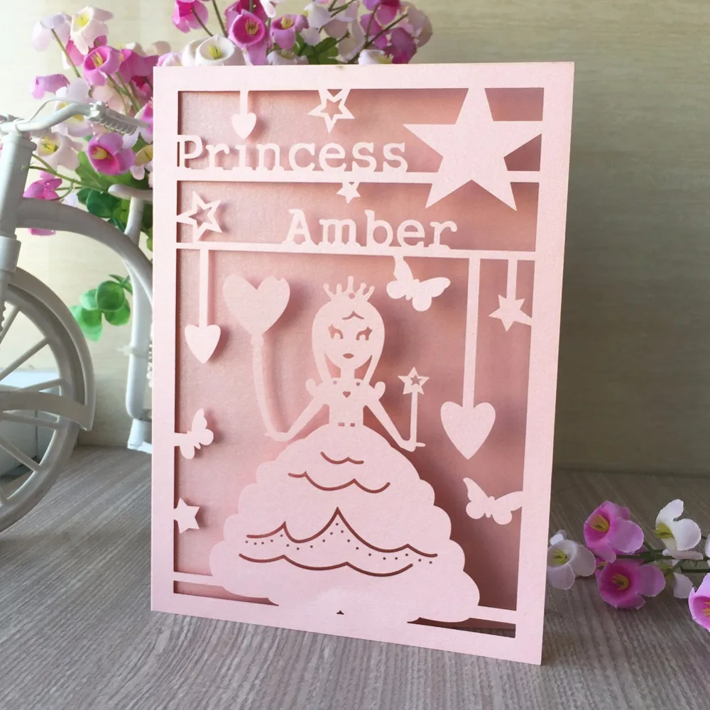 

40pcs/Lot Beautiful Girl Laser Cut Birthday Invitation Cards Thank You Rewards Gift Greeting Blessing Card