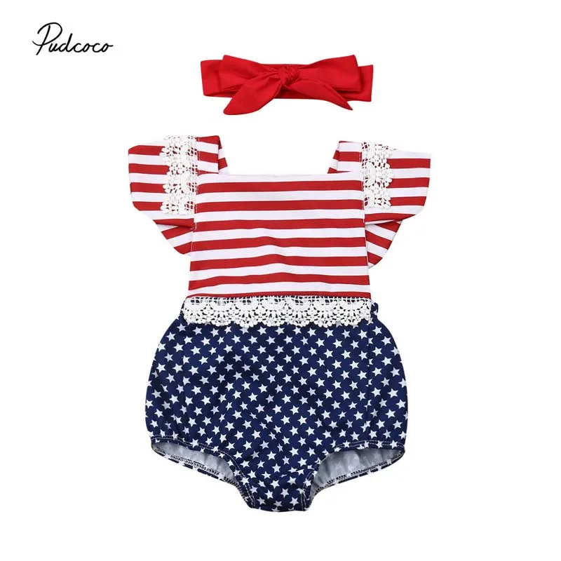 Коллекция 2019 года брендовый комбинезон для новорожденных девочек 4 июля