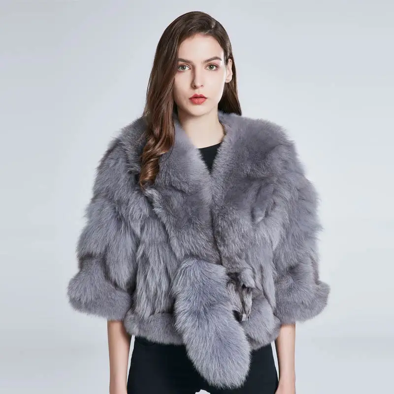Fox fur vest natural leather grass jacket female autumn and winter coat real fur coat fox tail fur collar fashion design warm