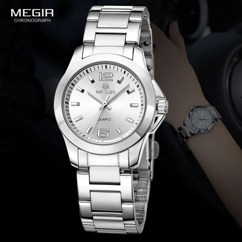 

MEGIR Women's Simple Round Dial Quartz Watches Stainless Steel Waterproof Wristwatch for woman MS5006L