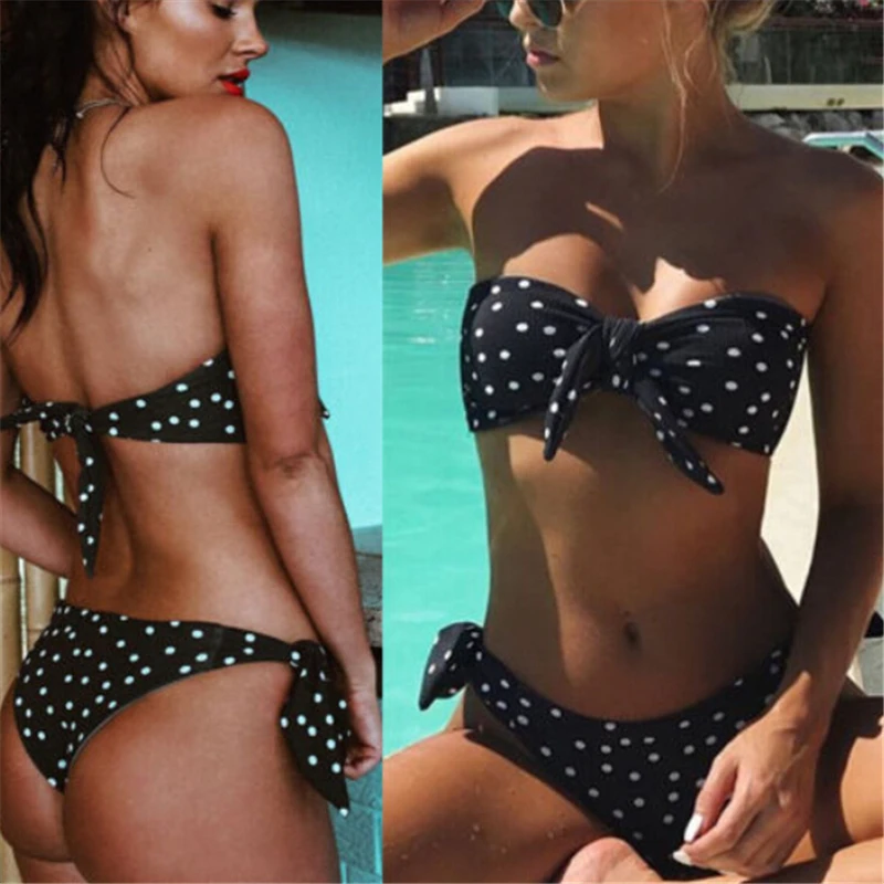 Женский купальник с пуш апом бикини в горошек 2 шт.|Купальники| |