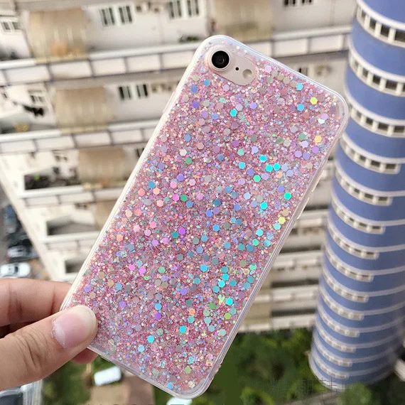 Pink Милый чехол с блестящими блестками для iphone X, XS, MAX, XR, 5, 5S, se, 6, 7 Plus, 6s, 8, Модный женский уникальный тонкий мягкий силиконовый чехол из ТПУ - Цвет: Pink