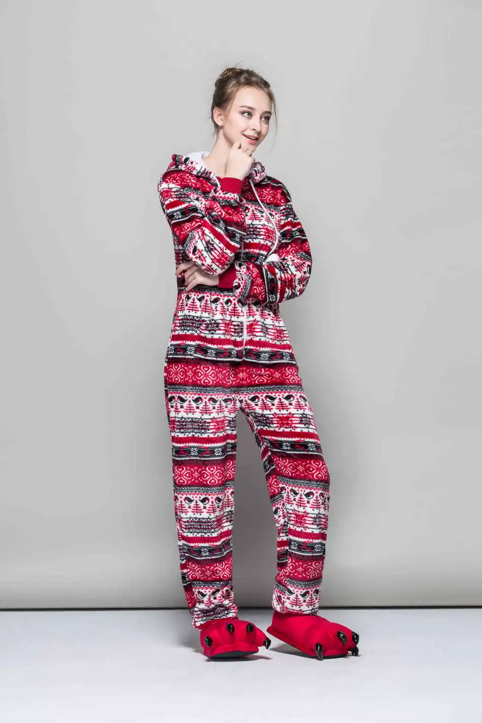 2017 модный осенний и зимний пижамный комплект с красной птицей снежинками пижама