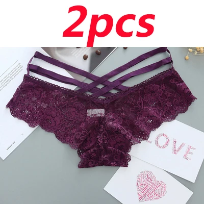 2pcs purple 2 шт./компл. сексуальные кружевные трусики модная одежда для девочек трусики-стринги с перекрестными ремешками кружевные стринги Для женщин сексуальные трусы-брифы с низкой талией - Цвет: 2pcs purple