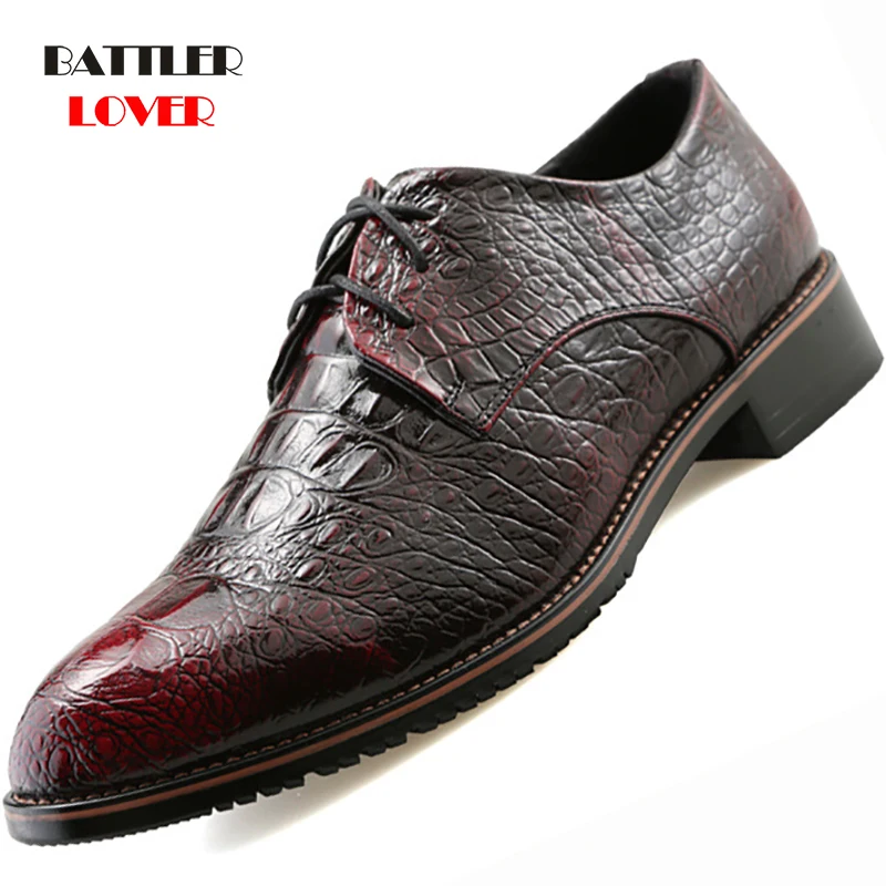 

Fashion Men's Crocodile Grain Leather Dress Shoes Man Casual Pointed Toe Oxfords Mens Lace-Up Business Office Formal Oxford Shoe