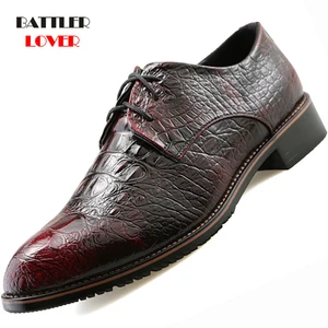 Модные Мужские модельные туфли из крокодиловой кожи, мужские повседневные оксфорды с острым носком, мужские деловые туфли-оксфорды на шнуровке