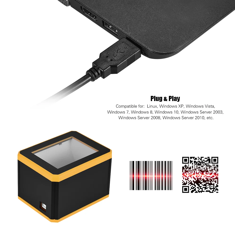 Универсальный сканер штрих-кодов Aibecy 1D/2D/QR презентация с интерфейсом USB для