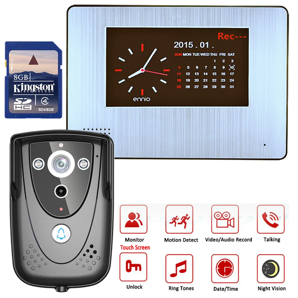 

MAOTEWANG 7" DVR Color Touch Screen Video Door Phone with PIR Record intercom System with IR camera 8G SD card