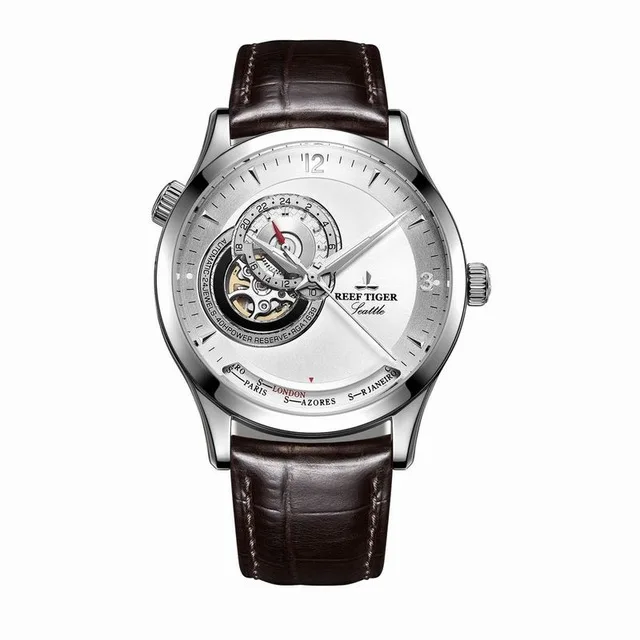 Reef Tiger Settle Serier RGA1693 мужские деловые модные часы holet Out Dia автоматические механические наручные часы с кожаным ремешком - Цвет: p10