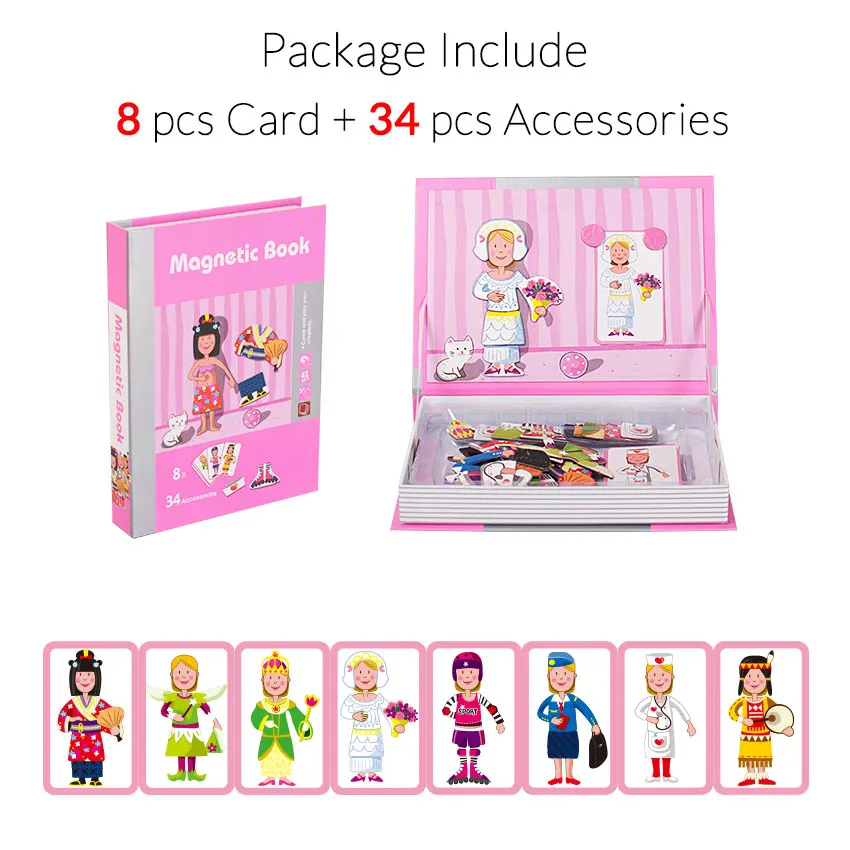 Gril Magnetic Book 6 типов детских интеллектуальных магнитных книг, магнитные игрушки-головоломки, персонажи, животные, дорожный развивающий подарок для детей, мальчиков и девочек - Цвет: Gril Magnetic Book