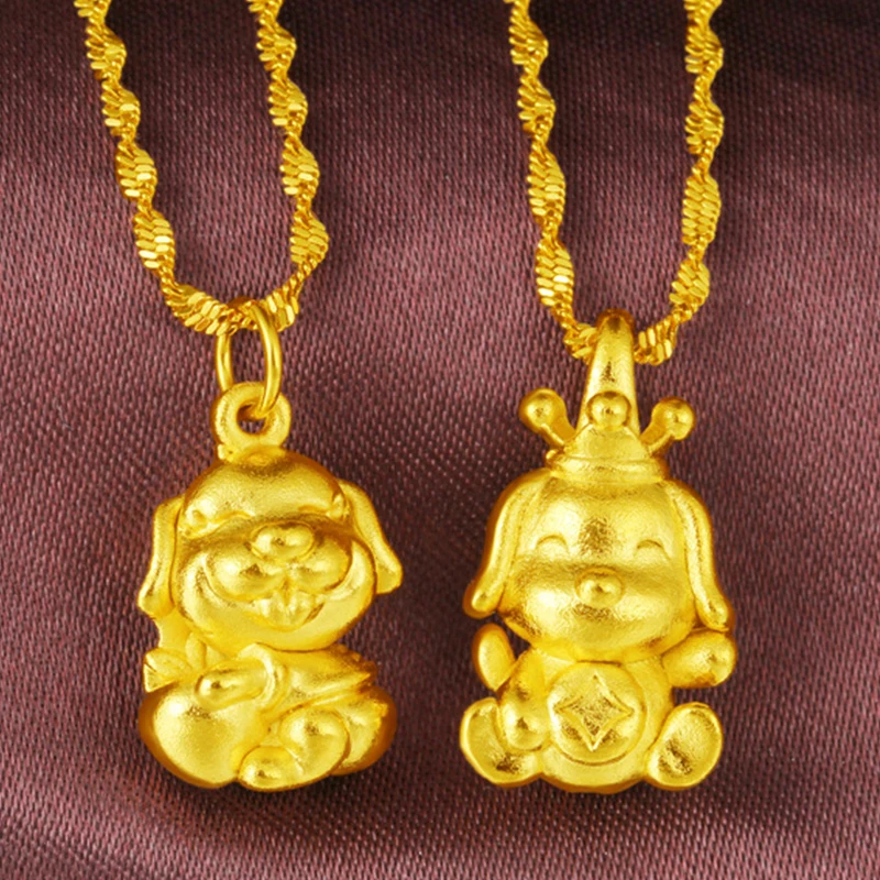 

Fashion Vietnam Alluvial Chinese Zodiac Gold 3D Hollow Cute Dog Necklace Pendant