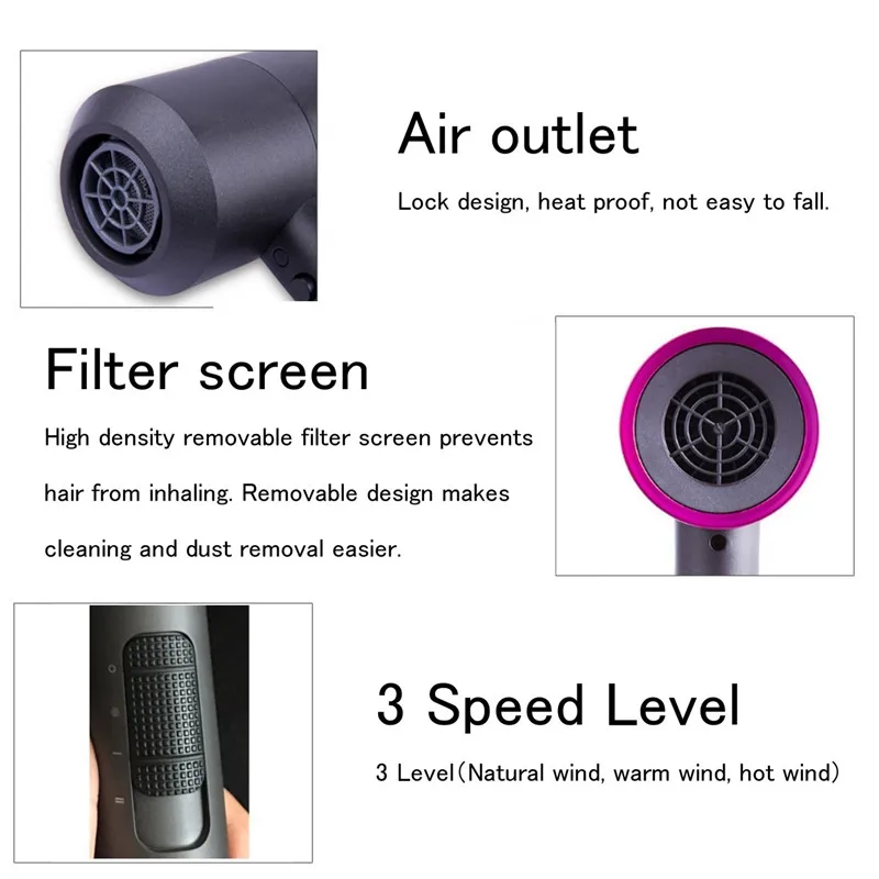

3 In 1 Hair Dryer Blower Brush Negative Ionic Electric Hot Air Wet Hair Dry Styler 3 Replaceable Nozzles For Straight Curly Hair