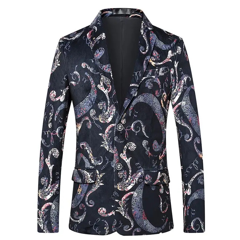 As Picture MOGU Men's Suit Blazer Two Button Floral Evening Wedding Festive Stylish Blazers for Men Stage Costumes Singers Slim Jacket - Цвет: As Picture