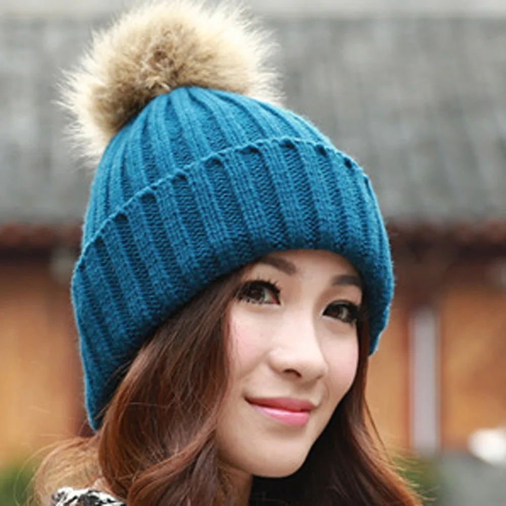 Шапки шляпа женский pom beanie женщин Шапки капот skullies и шапочки помпон однотонные зимние теплые шляпа женский шерсть помпонами Кепки JN3B