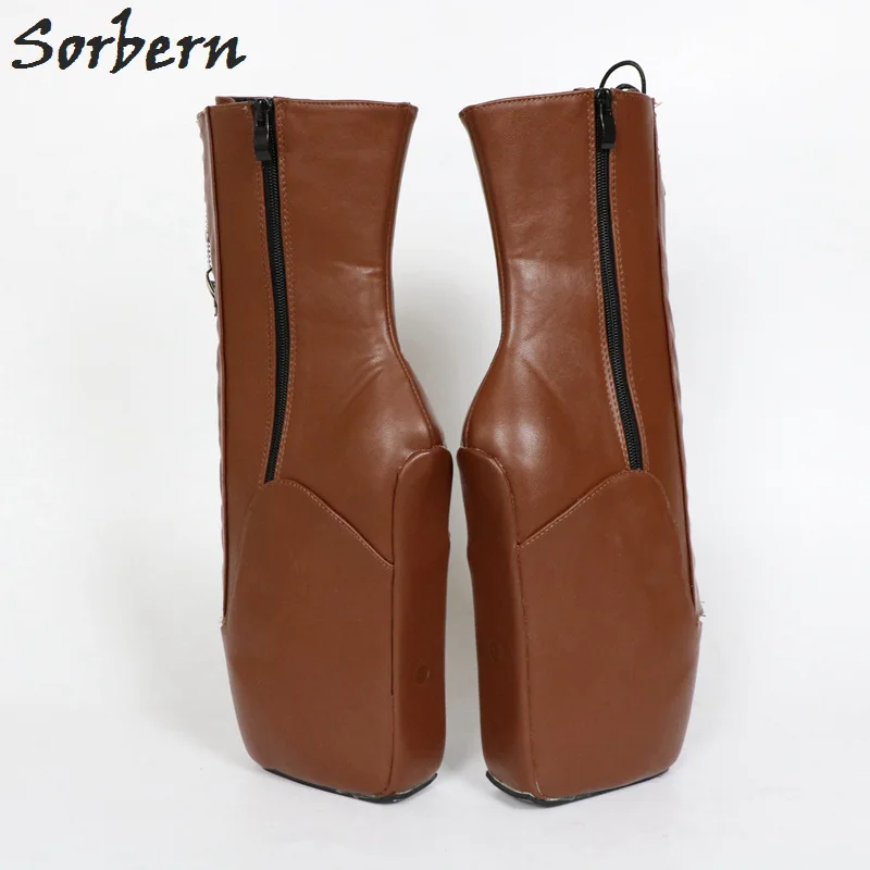 

Sorbern Calf Ballet Wedge Boot Women Large Size 44 Zip Lockable Hoof Heelless Pinup Brown Matte Shoes Unisex Fetish Heels New