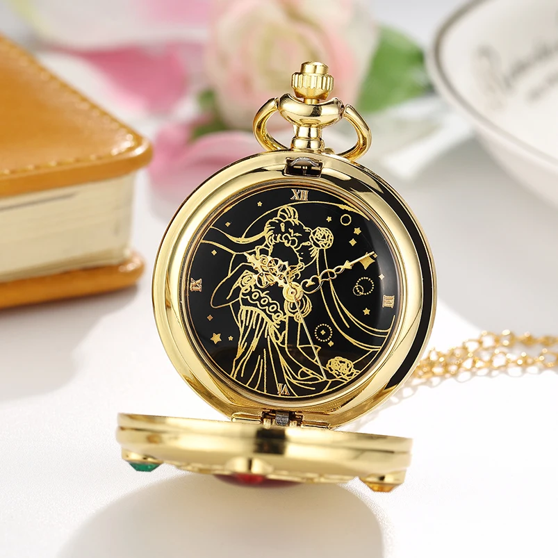 Милые Роскошные золотые карманные часы Аниме Сейлор Мун с цепочкой модные