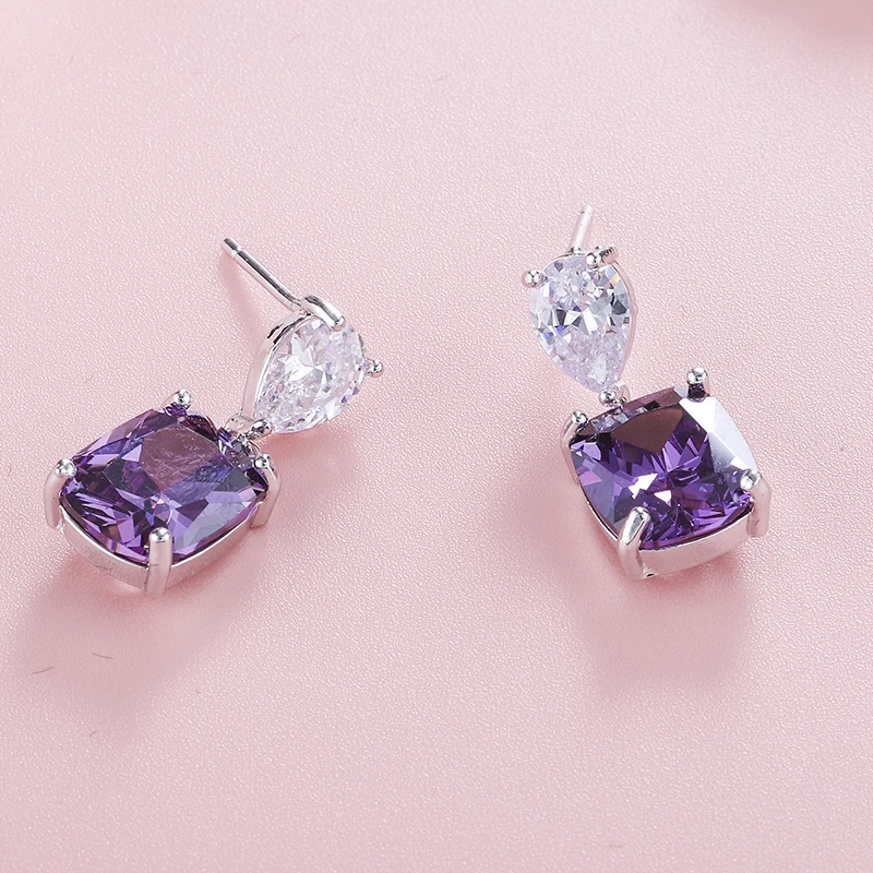 YANMEI 3 Colours CZ Simple Square Stud Earrings For Ladies Crystal Water Drop Shape Earring Wedding Fashion Gifts YME7559Y | Украшения и