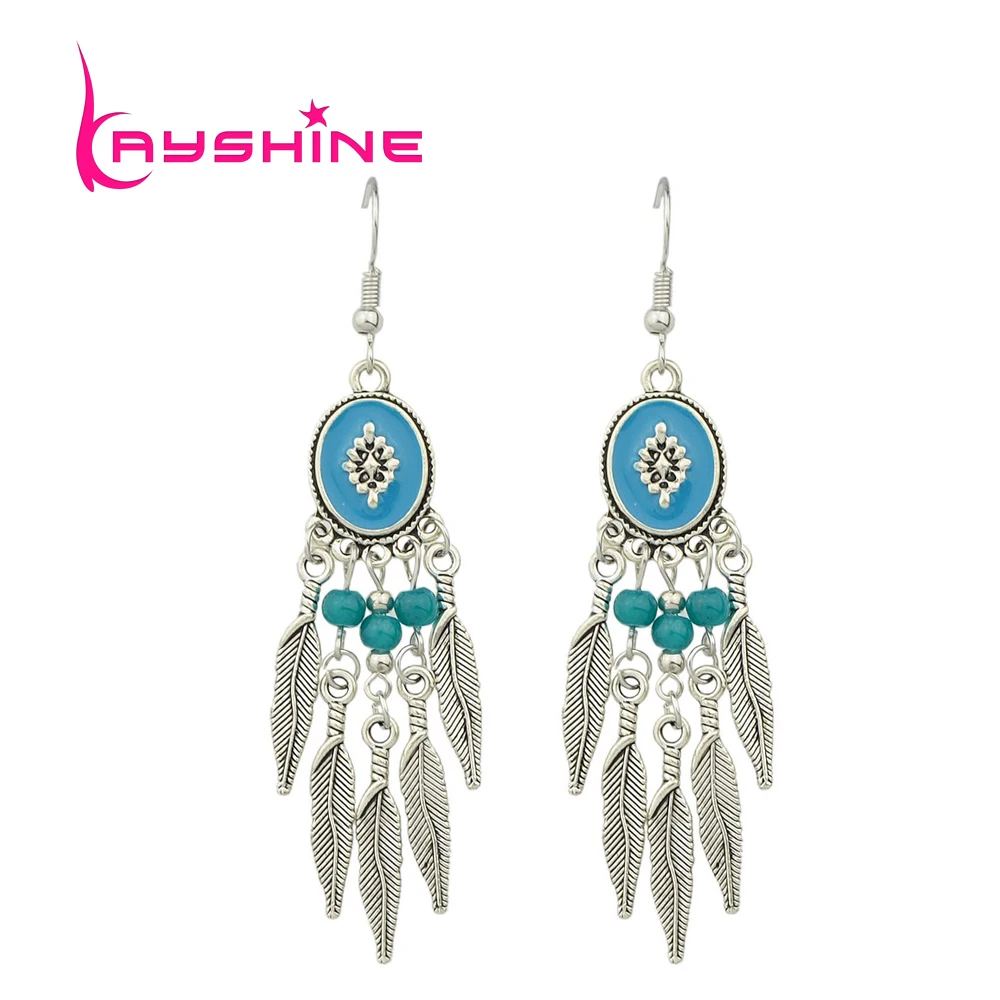 Kayshine Винтаж arrings ювелирных изделий старинное серебро Цвет с ful Эмаль бусы листьев