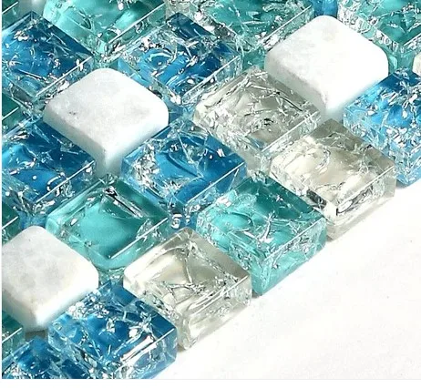 Белоснежный мраморный камень голубой хрустальный стеклянный мозаичный кухонная