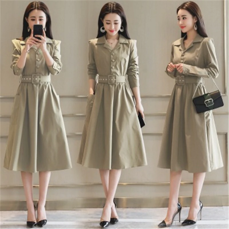 Женское длинное платье-ветровка Корейская версия весна-осень женское платье