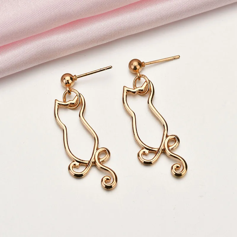 Lovely Gold Sliver Color Cute Cat Animal Clip Earrings Without Piercing For Women Fashion Long Drop Ear Cuff Jewelry | Украшения и