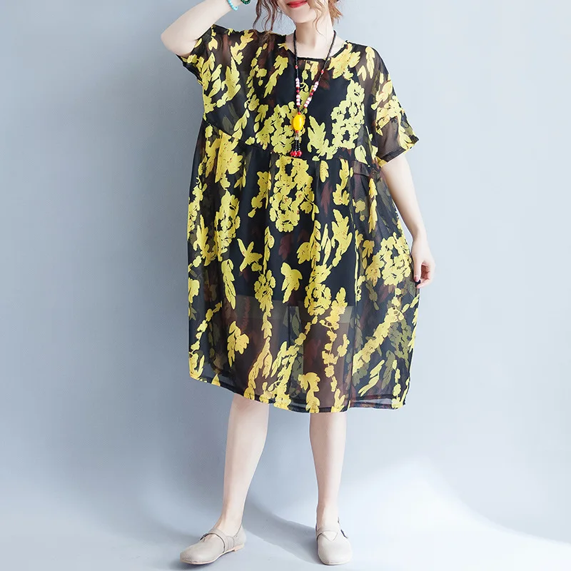 Yzeqi Women Bohemian Vintage Summer Dress Print Short Regular Thin Loose Big Swing Ladies Beach Casual Elegant Dresses | Женская одежда