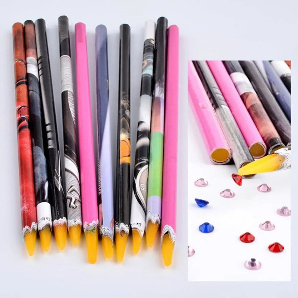 

50pcs 23cm Random Color Wax Dotting Pen Pencil Nail Art Tools Sequins Pick Up Rhinestones Beads Dotting Self-adhesive Picker Pen