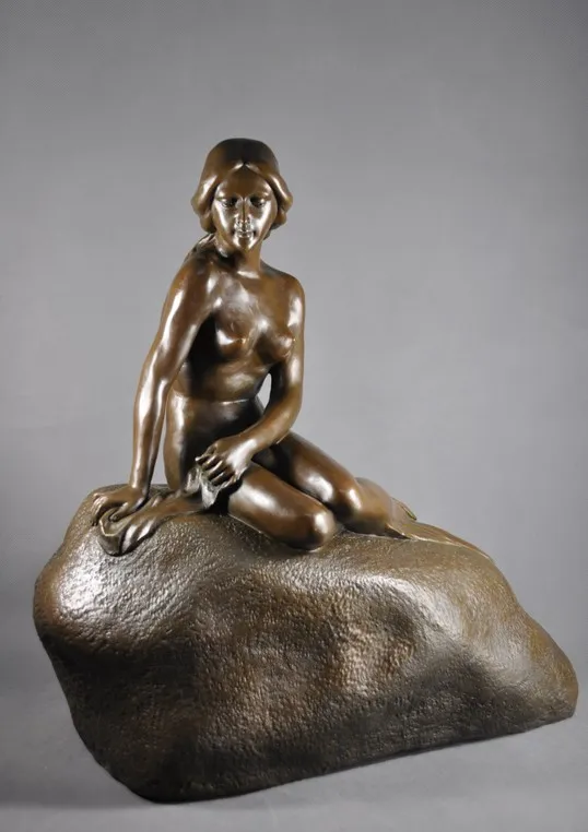 Arts Crafts Copper Hot Antiques Danish Metal Mermaid Art Statue Western World Famous Bronze Sculpture Sexy Nude Belle Girl Figur | Дом и сад
