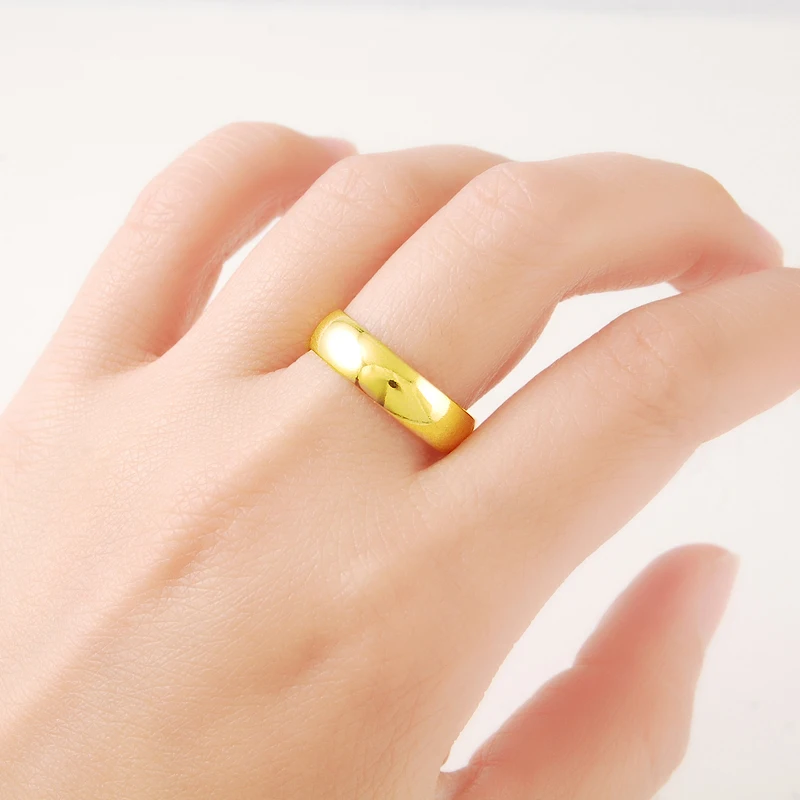 

24K Pure Gold Hip Hop Vintage Ring Yellow Gold Color Rings for Men Women Luxury Party Wedding Jewelry Simple Round