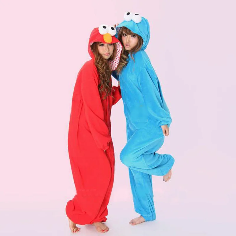 Adult unisex animal pajamas one piece cookie monster cosplay pajama onesies for adults free shipping | Тематическая одежда и