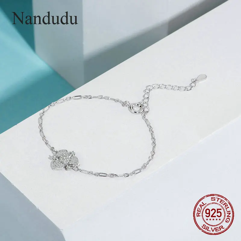 Nandudu новый 925 пробы 100% Серебряный цветок звено цепи браслеты и для женщин