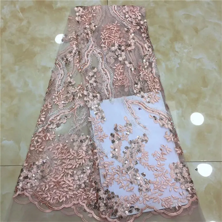 

Embroidered Tulle Lace Fabric, beads sequins Latest African Tull Lace Fabrics High Quality 2018 Pink sky blue